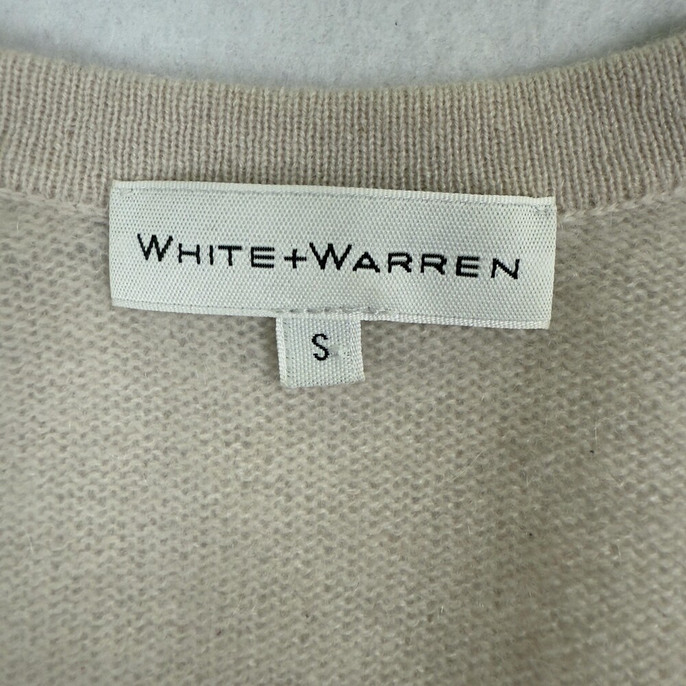 WHITE + WARREN 100% Cashmere Cardigan Open Front Classic Old Money Beige Size S - Picture 3 of 10